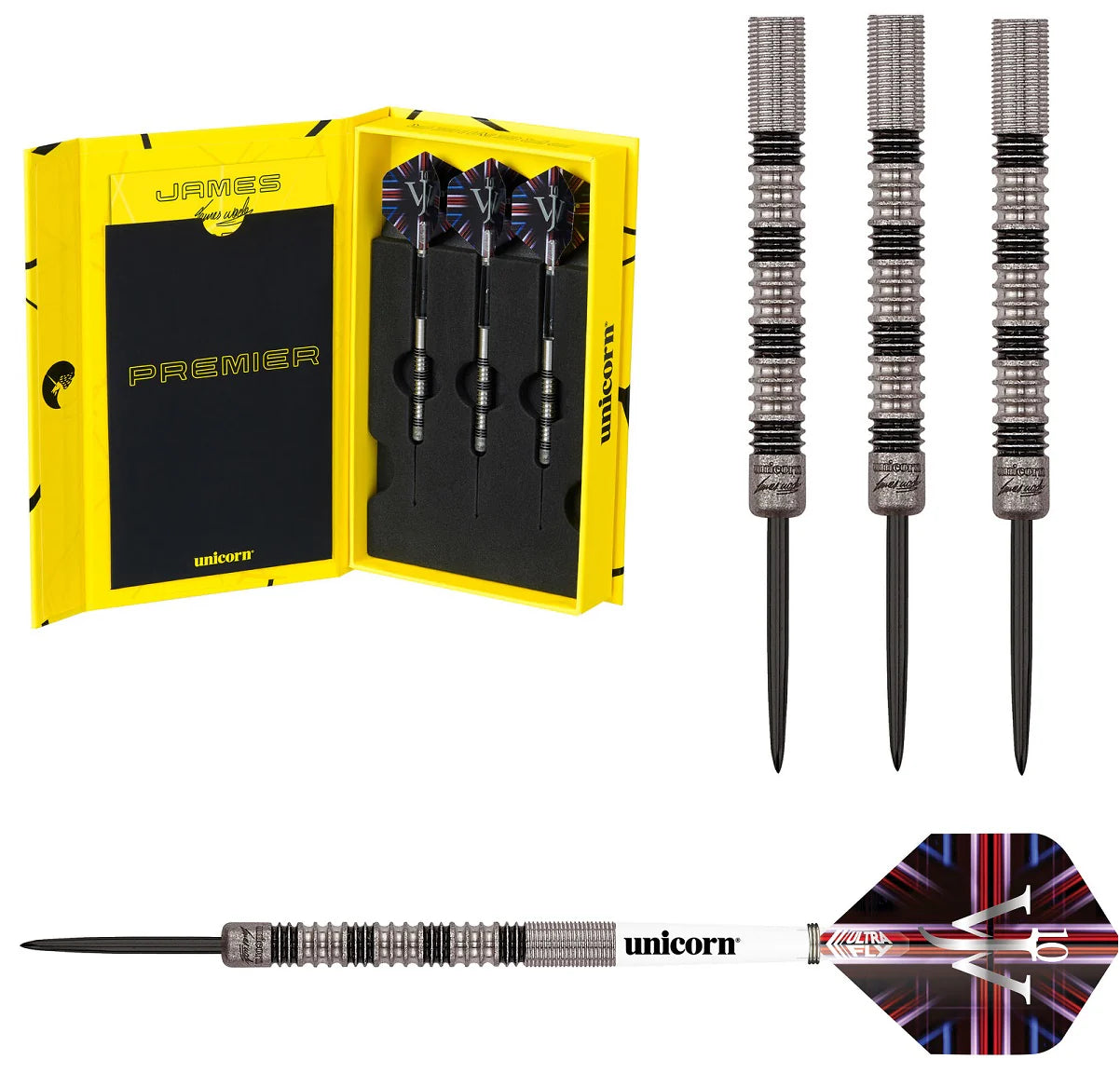 Unicorn James Wade Premier 90% Tungsten Steel Tip Darts – JLO Darts