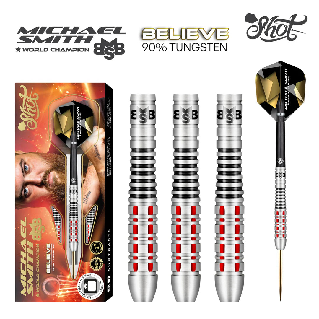 Shot Michael Smith Believe 90% Tungsten Steel Tip Darts – JLO Darts