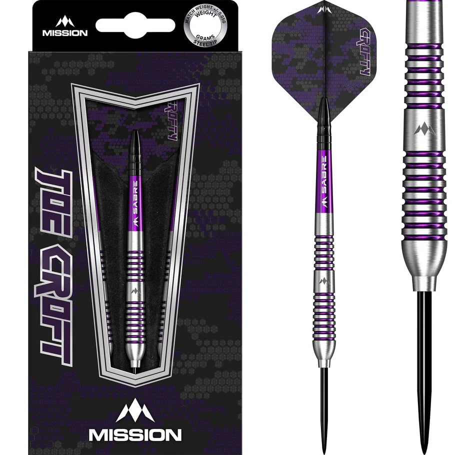Mission Joe Croft Darts Steel Tip - 95% Tungsten - Silver & Purple Electro