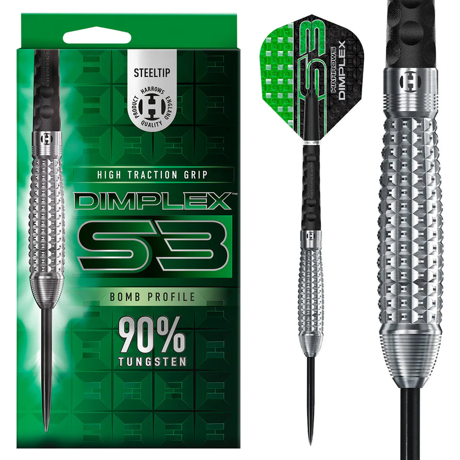 Harrows Dimplex S3 Darts - Steel Tip - 90% Tungsten - Bomb